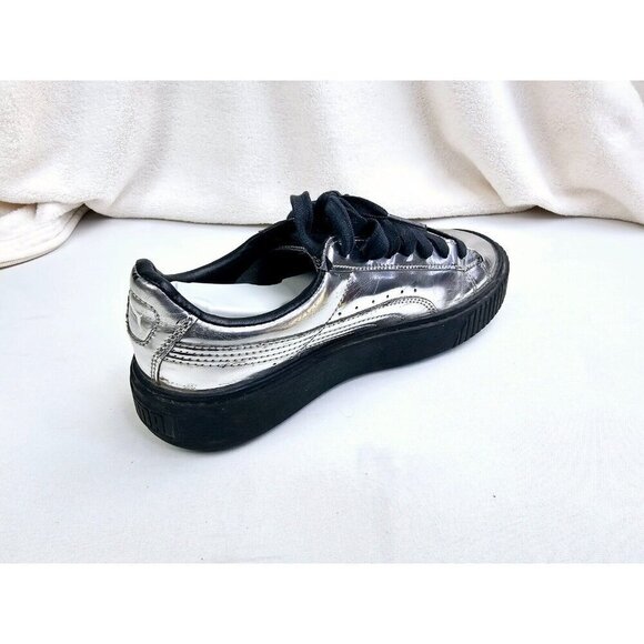 Puma Size 6 Womens Silver patent Leather Low Lace Platform Logo Fashion Sneakers - Picture 11 of 11